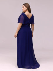 Beautiful Plus Size A-Line Chiffon Evening Dress with Sleeves