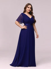 Beautiful Plus Size A-Line Chiffon Evening Dress with Sleeves