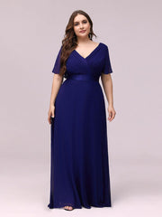 Beautiful Plus Size A-Line Chiffon Evening Dress with Sleeves
