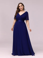 Beautiful Plus Size A-Line Chiffon Evening Dress with Sleeves