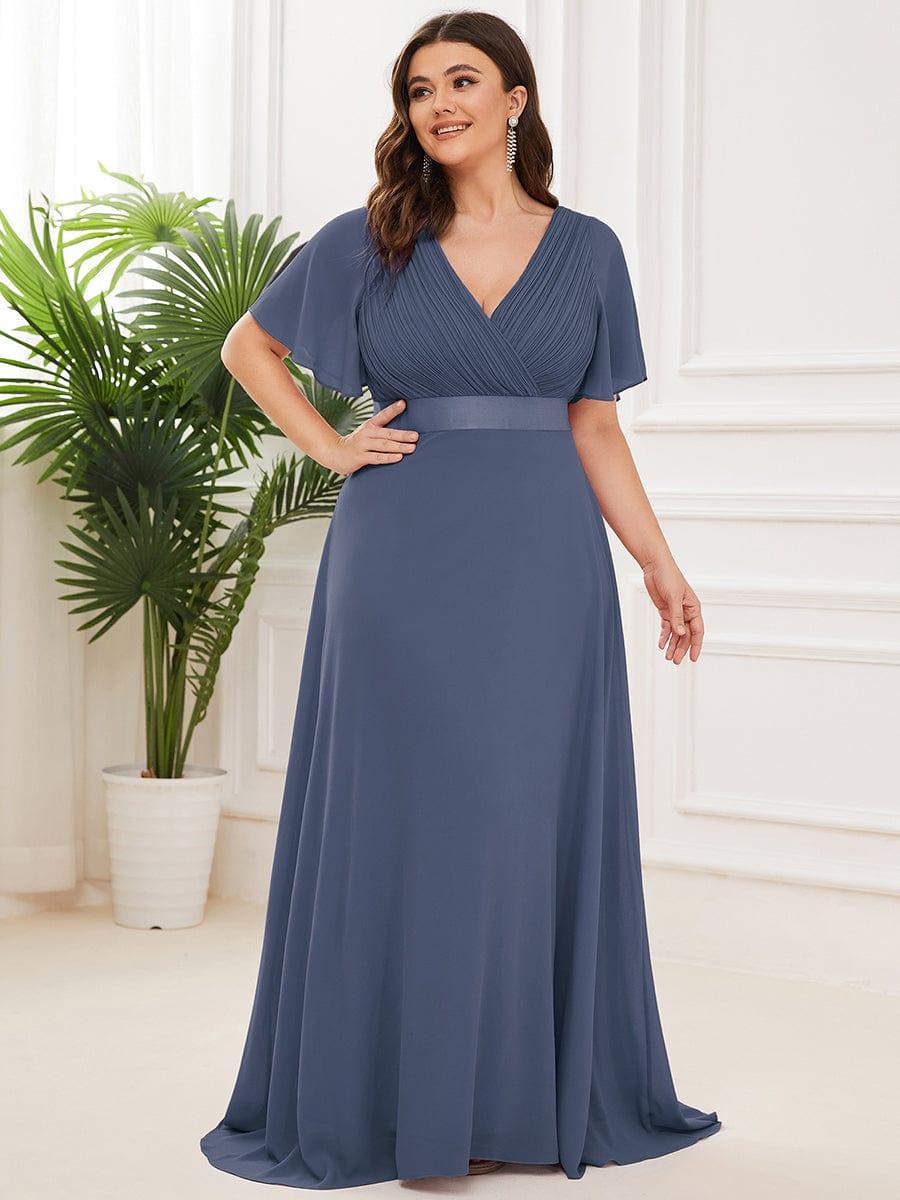 Beautiful Plus Size A-Line Chiffon Evening Dress with Sleeves