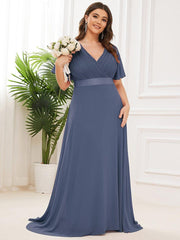 Beautiful Plus Size A-Line Chiffon Evening Dress with Sleeves