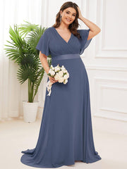 Beautiful Plus Size A-Line Chiffon Evening Dress with Sleeves
