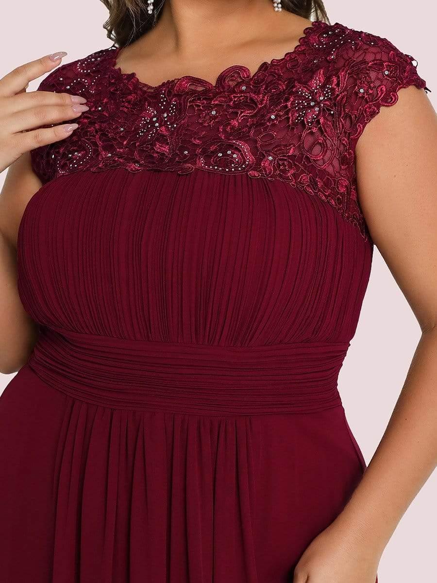Modern Plus Size Maxi Floor-Length Lace Bridesmaid Dress with Cap Sleeves