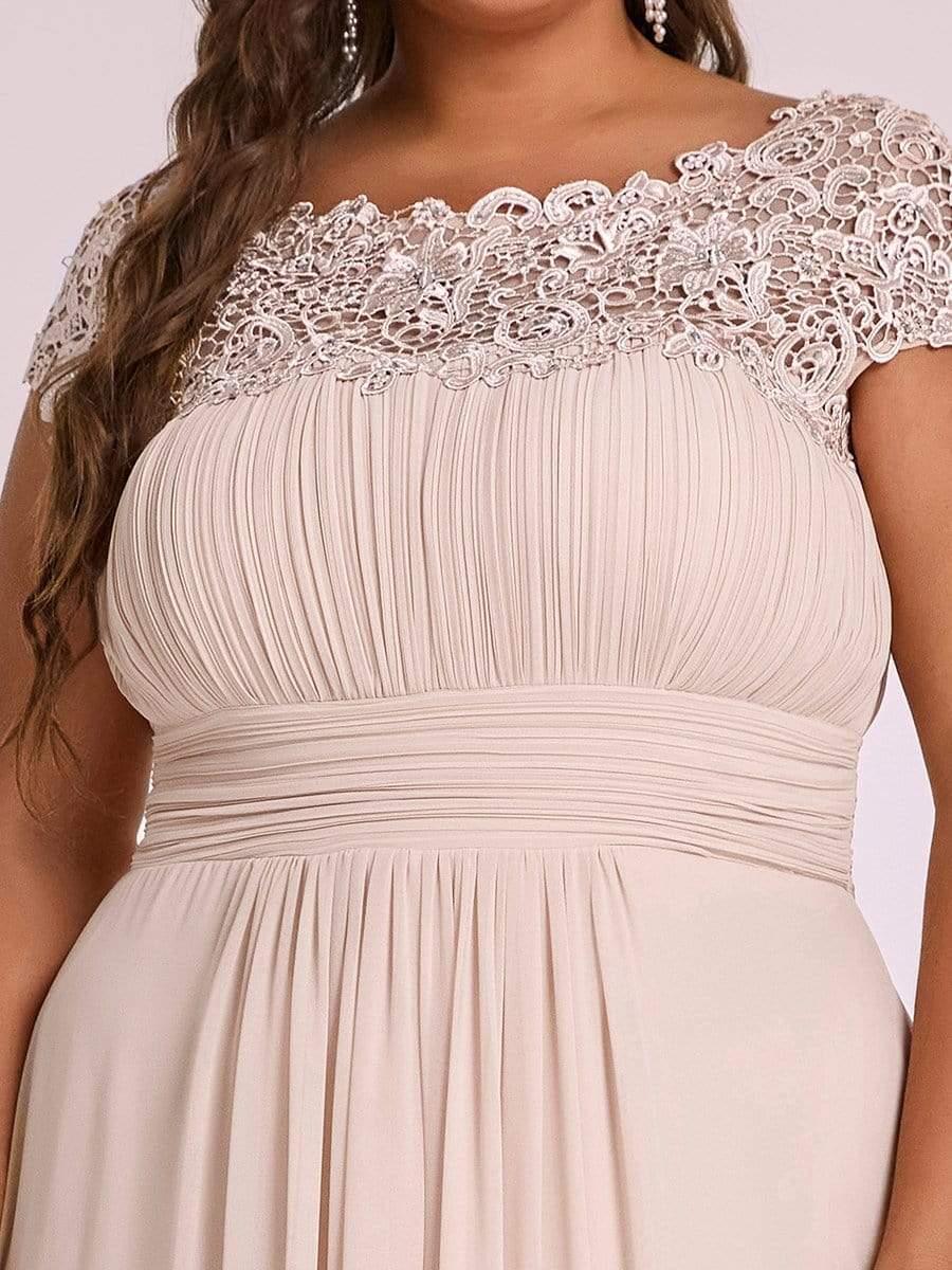 Modern Plus Size Maxi Floor-Length Lace Bridesmaid Dress with Cap Sleeves