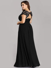 Modern Plus Size Maxi Floor-Length Lace Bridesmaid Dress with Cap Sleeves