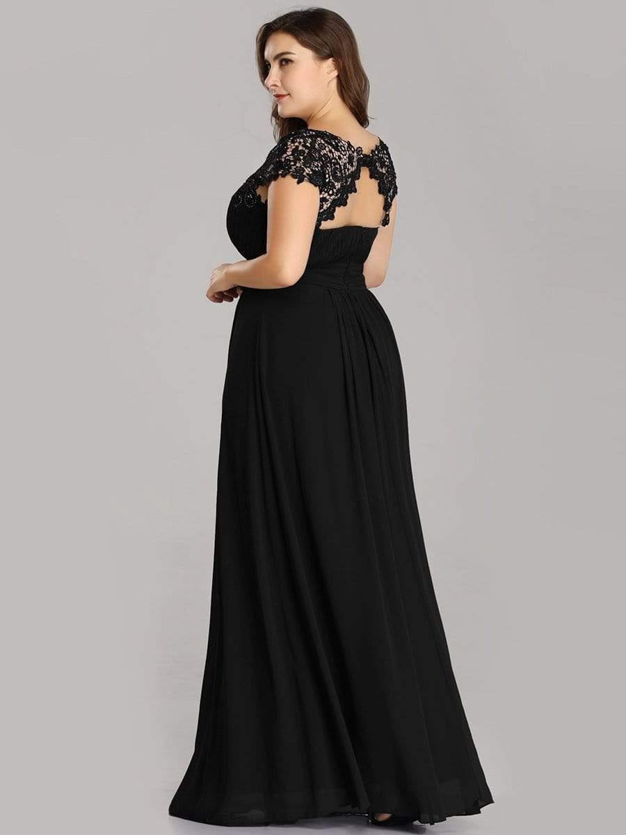 Modern Plus Size Maxi Floor-Length Lace Bridesmaid Dress with Cap Sleeves