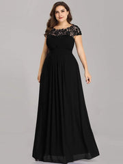 Modern Plus Size Maxi Floor-Length Lace Bridesmaid Dress with Cap Sleeves
