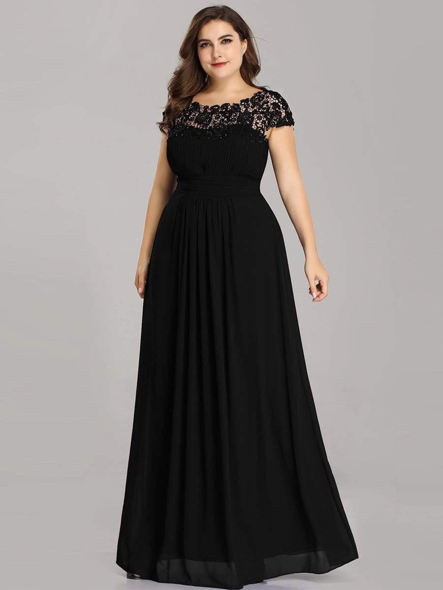 Modern Plus Size Maxi Floor-Length Lace Bridesmaid Dress with Cap Sleeves