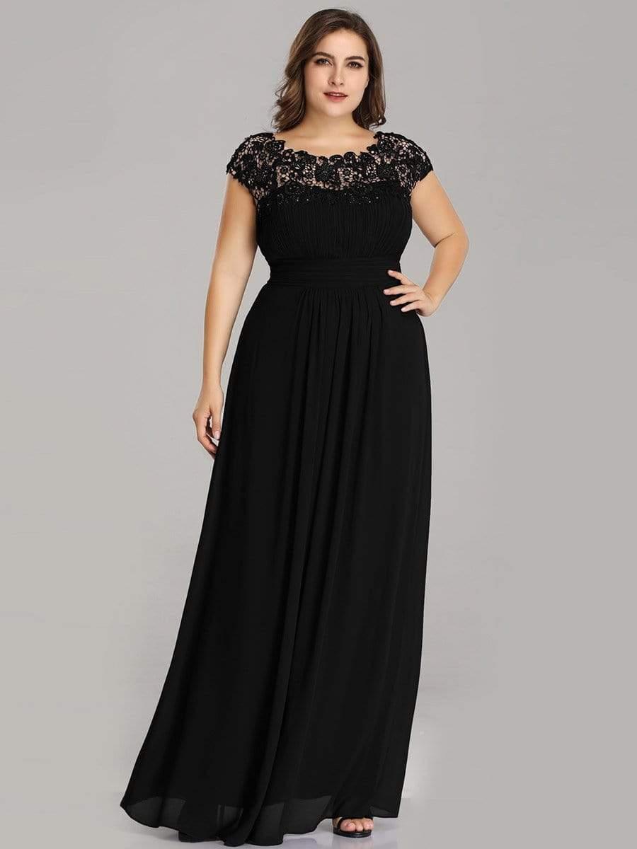 Modern Plus Size Maxi Floor-Length Lace Bridesmaid Dress with Cap Sleeves