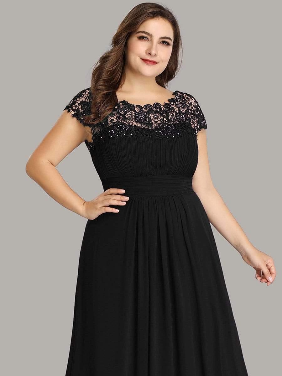Modern Plus Size Maxi Floor-Length Lace Bridesmaid Dress with Cap Sleeves