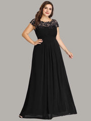 Modern Plus Size Maxi Floor-Length Lace Bridesmaid Dress with Cap Sleeves