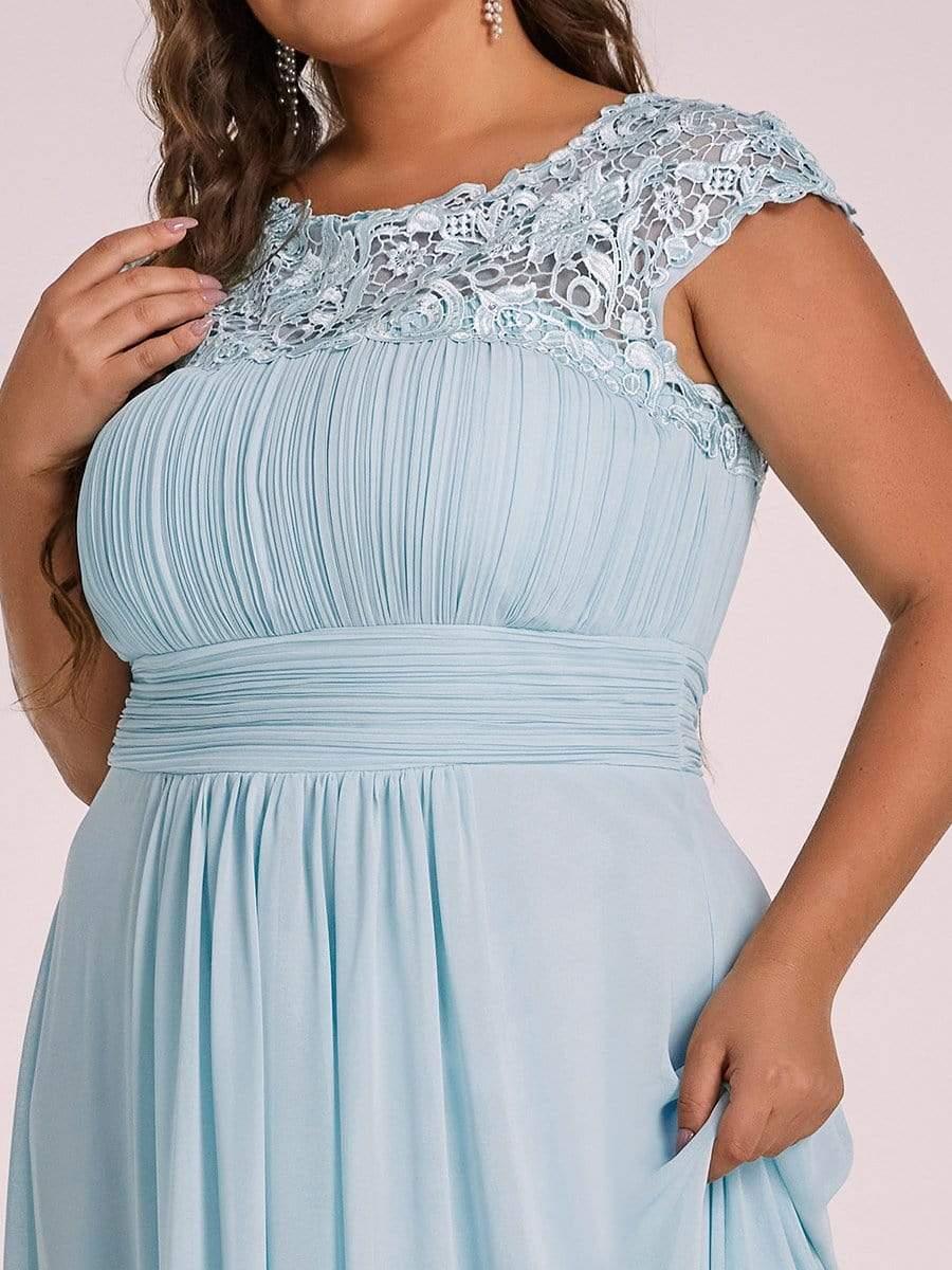 Modern Plus Size Maxi Floor-Length Lace Bridesmaid Dress with Cap Sleeves