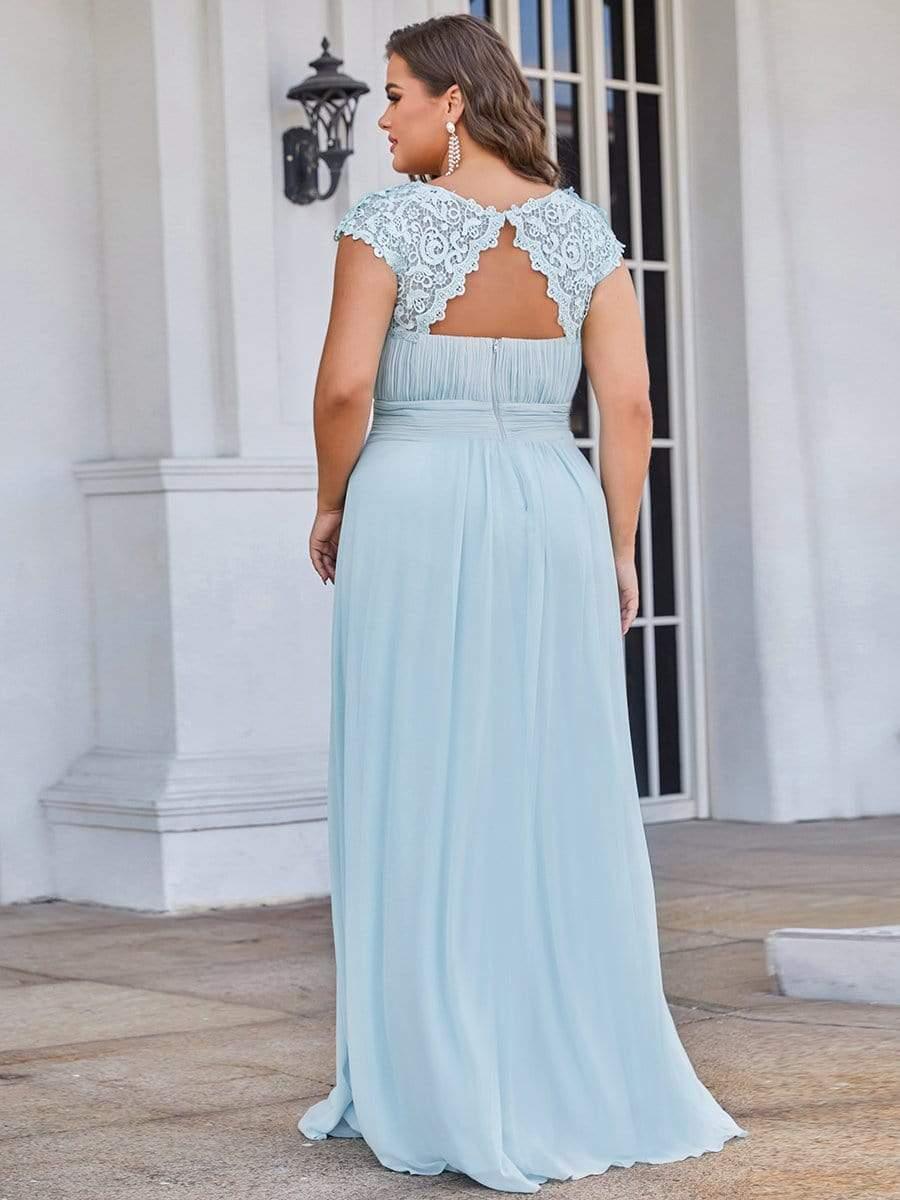 Modern Plus Size Maxi Floor-Length Lace Bridesmaid Dress with Cap Sleeves