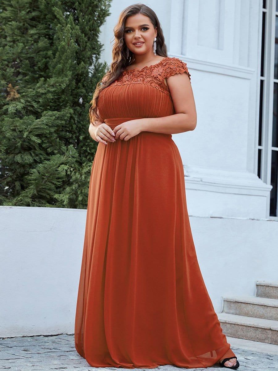 Modern Plus Size Maxi Floor-Length Lace Bridesmaid Dress with Cap Sleeves