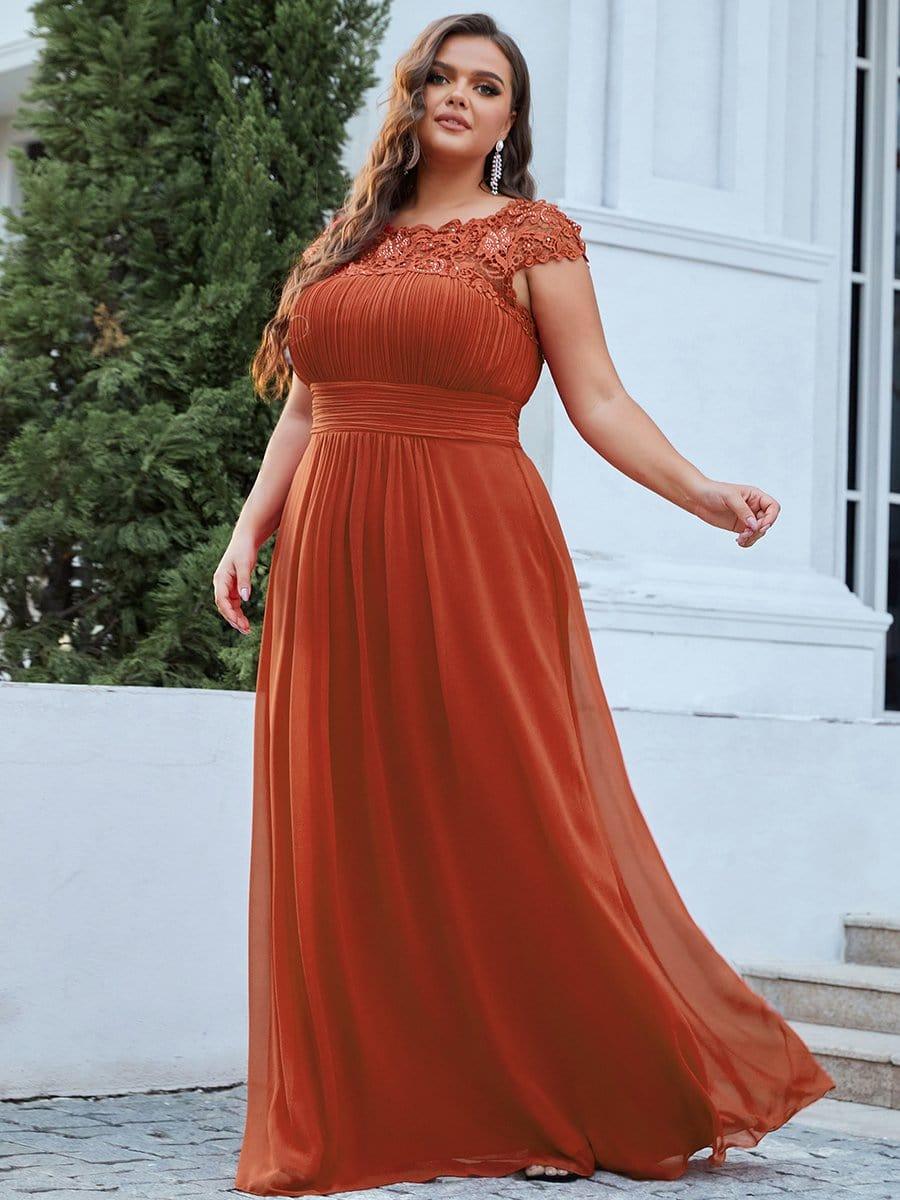 Modern Plus Size Maxi Floor-Length Lace Bridesmaid Dress with Cap Sleeves
