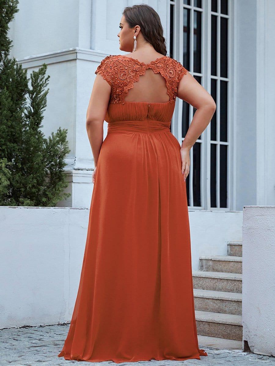 Modern Plus Size Maxi Floor-Length Lace Bridesmaid Dress with Cap Sleeves