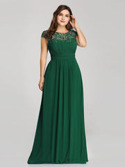 Modern Plus Size Maxi Floor-Length Lace Bridesmaid Dress with Cap Sleeves