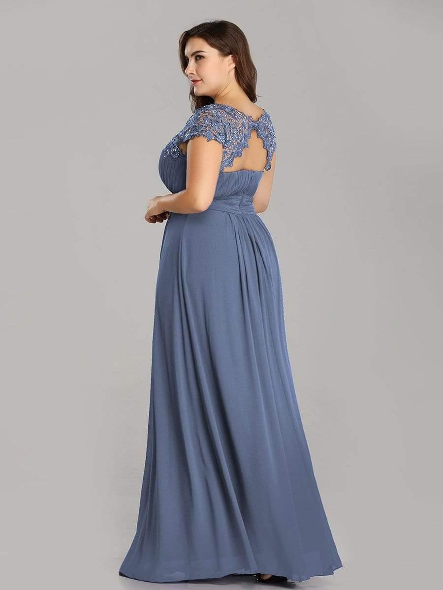 Modern Plus Size Maxi Floor-Length Lace Bridesmaid Dress with Cap Sleeves