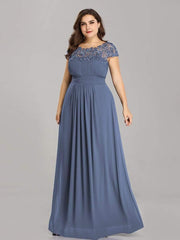 Modern Plus Size Maxi Floor-Length Lace Bridesmaid Dress with Cap Sleeves