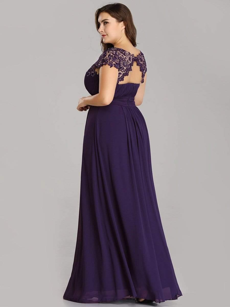 Modern Plus Size Maxi Floor-Length Lace Bridesmaid Dress with Cap Sleeves
