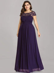 Modern Plus Size Maxi Floor-Length Lace Bridesmaid Dress with Cap Sleeves