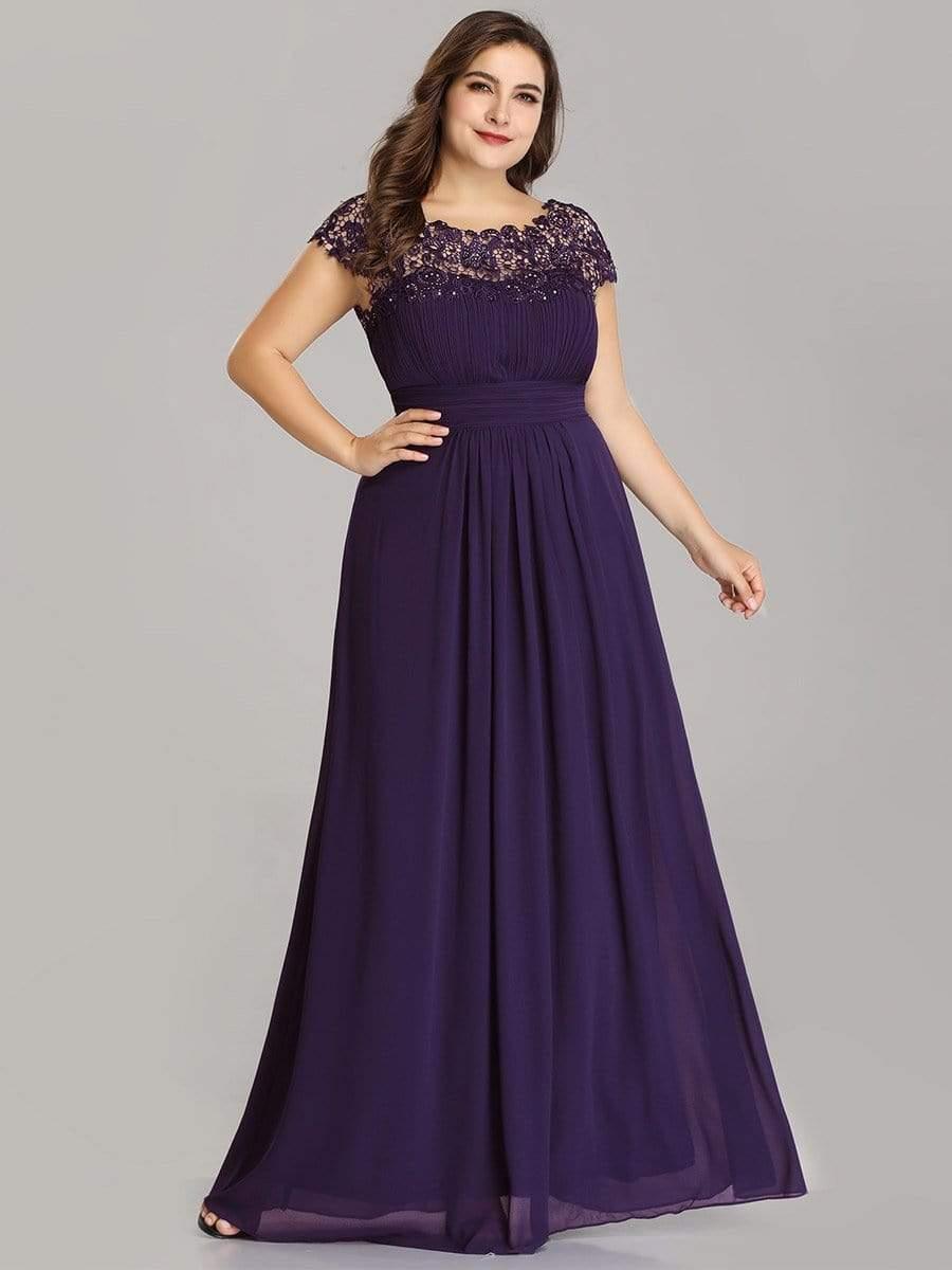 Modern Plus Size Maxi Floor-Length Lace Bridesmaid Dress with Cap Sleeves