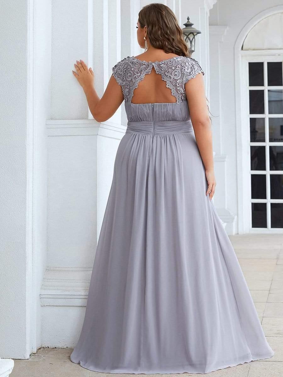 Modern Plus Size Maxi Floor-Length Lace Bridesmaid Dress with Cap Sleeves