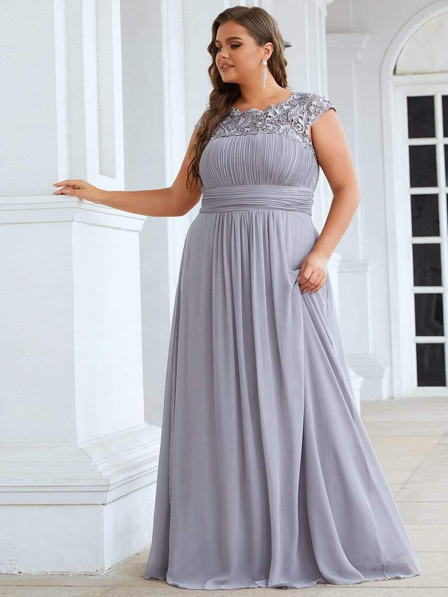 Modern Plus Size Maxi Floor-Length Lace Bridesmaid Dress with Cap Sleeves