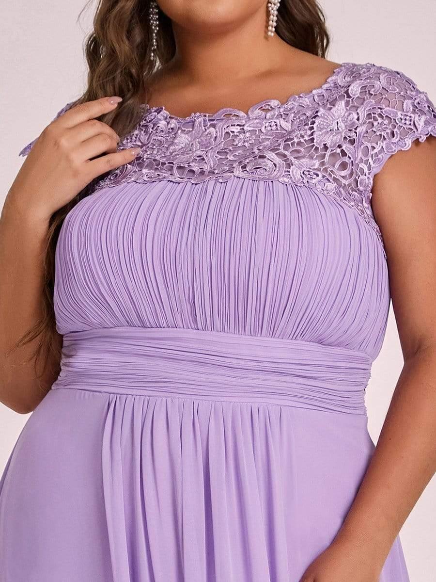 Modern Plus Size Maxi Floor-Length Lace Bridesmaid Dress with Cap Sleeves
