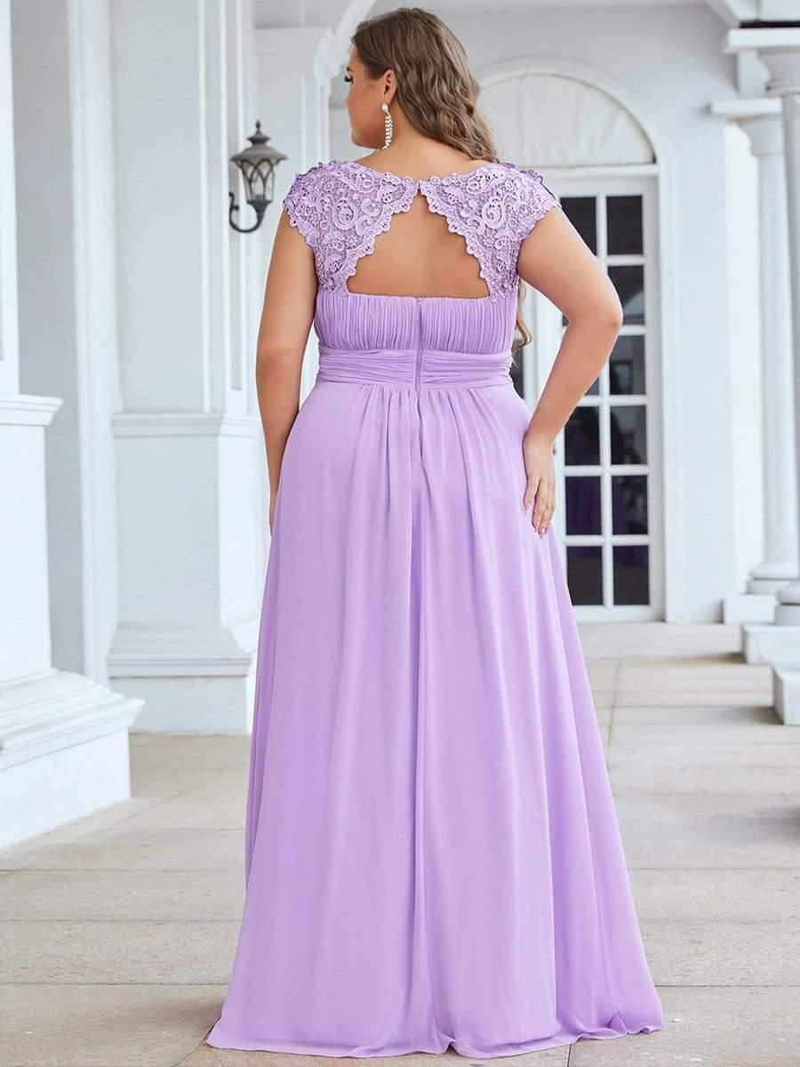 Modern Plus Size Maxi Floor-Length Lace Bridesmaid Dress with Cap Sleeves