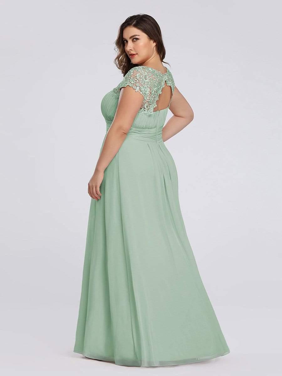 Modern Plus Size Maxi Floor-Length Lace Bridesmaid Dress with Cap Sleeves
