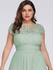 Modern Plus Size Maxi Floor-Length Lace Bridesmaid Dress with Cap Sleeves