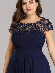 Modern Plus Size Maxi Floor-Length Lace Bridesmaid Dress with Cap Sleeves