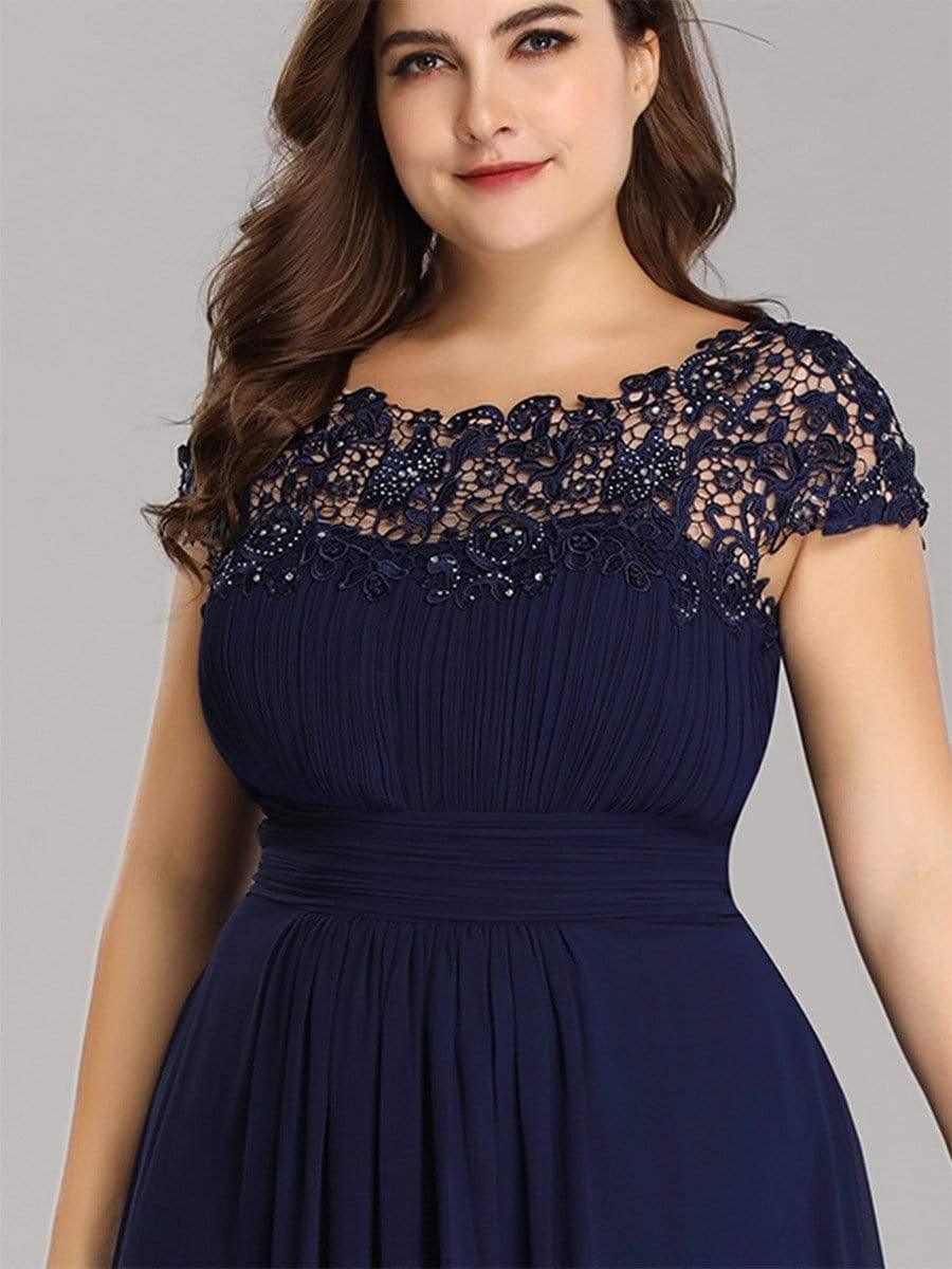 Modern Plus Size Maxi Floor-Length Lace Bridesmaid Dress with Cap Sleeves