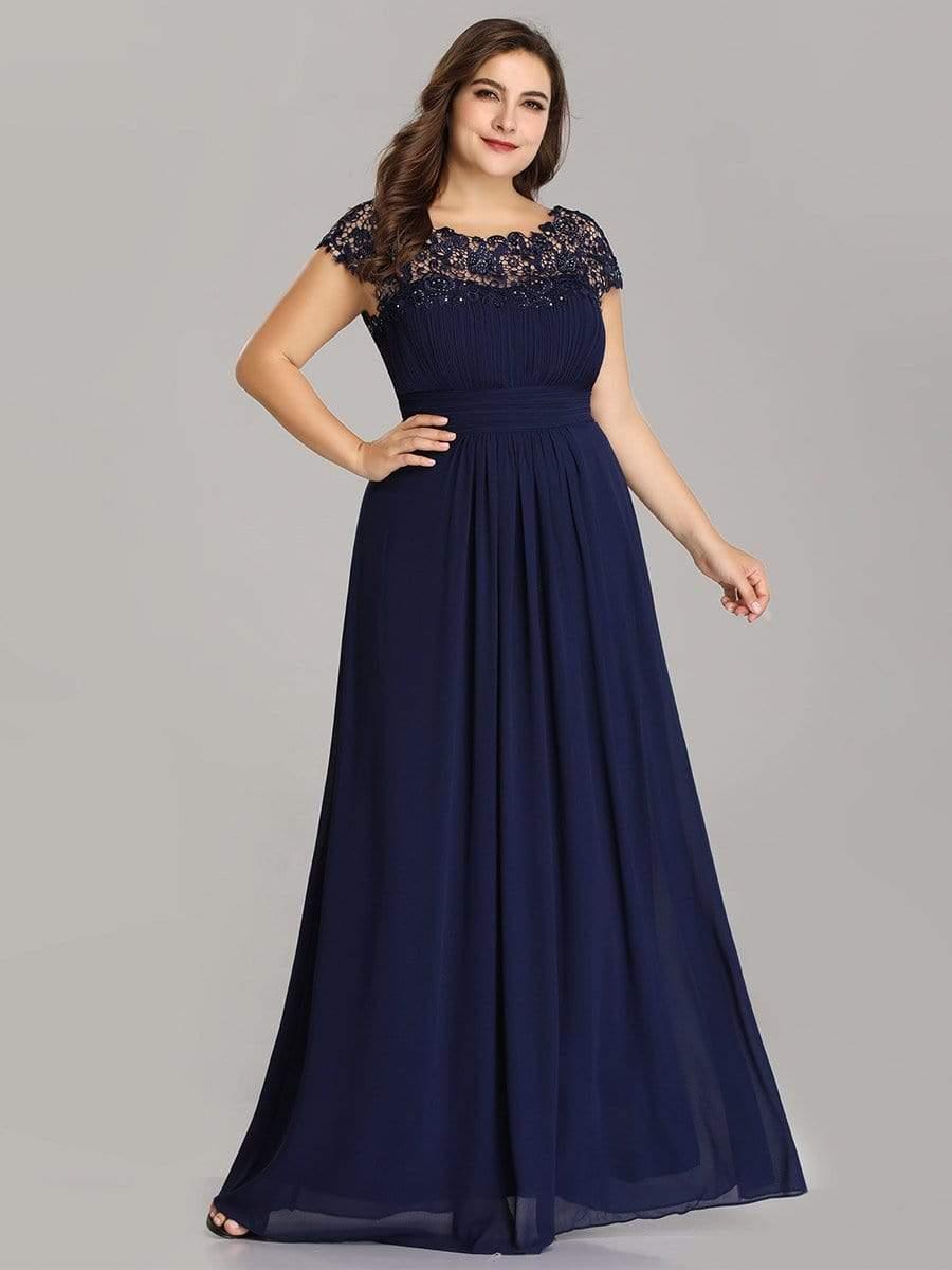 Modern Plus Size Maxi Floor-Length Lace Bridesmaid Dress with Cap Sleeves