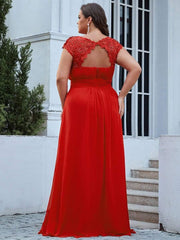 Modern Plus Size Maxi Floor-Length Lace Bridesmaid Dress with Cap Sleeves