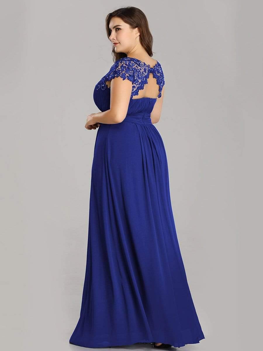 Modern Plus Size Maxi Floor-Length Lace Bridesmaid Dress with Cap Sleeves