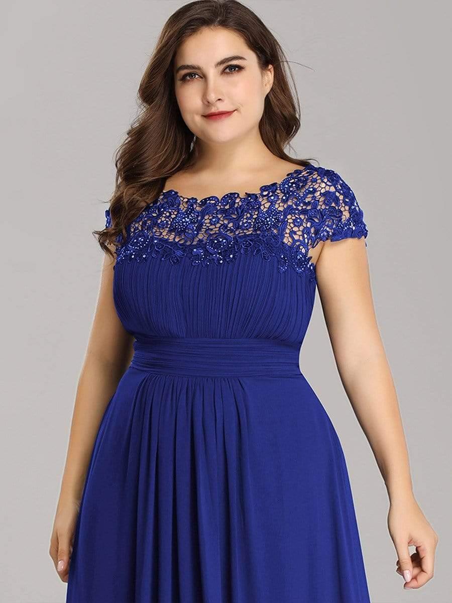 Modern Plus Size Maxi Floor-Length Lace Bridesmaid Dress with Cap Sleeves