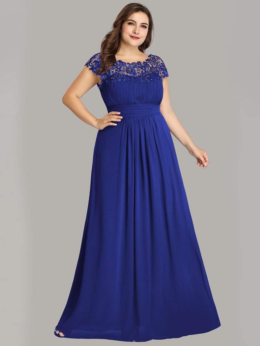 Modern Plus Size Maxi Floor-Length Lace Bridesmaid Dress with Cap Sleeves