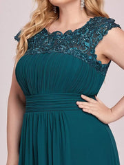Modern Plus Size Maxi Floor-Length Lace Bridesmaid Dress with Cap Sleeves