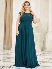 Modern Plus Size Maxi Floor-Length Lace Bridesmaid Dress with Cap Sleeves