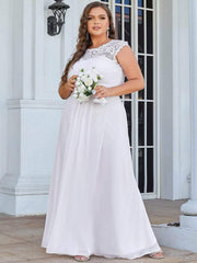 Modern Plus Size Maxi Floor-Length Lace Bridesmaid Dress with Cap Sleeves