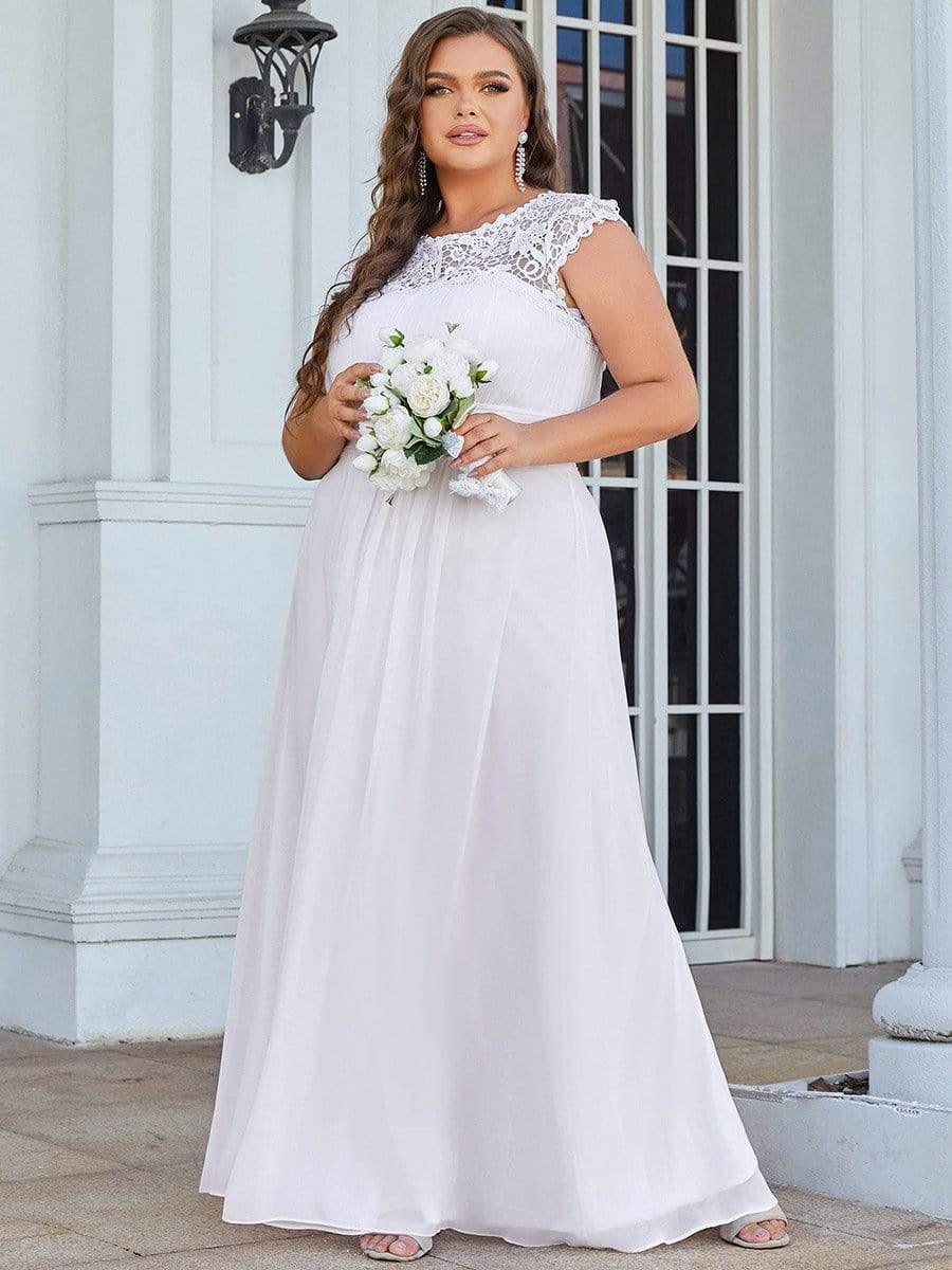Modern Plus Size Maxi Floor-Length Lace Bridesmaid Dress with Cap Sleeves