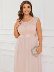 Classic Sleeveless A-Line Lace Bodice Bridesmaid Dress with Open Back