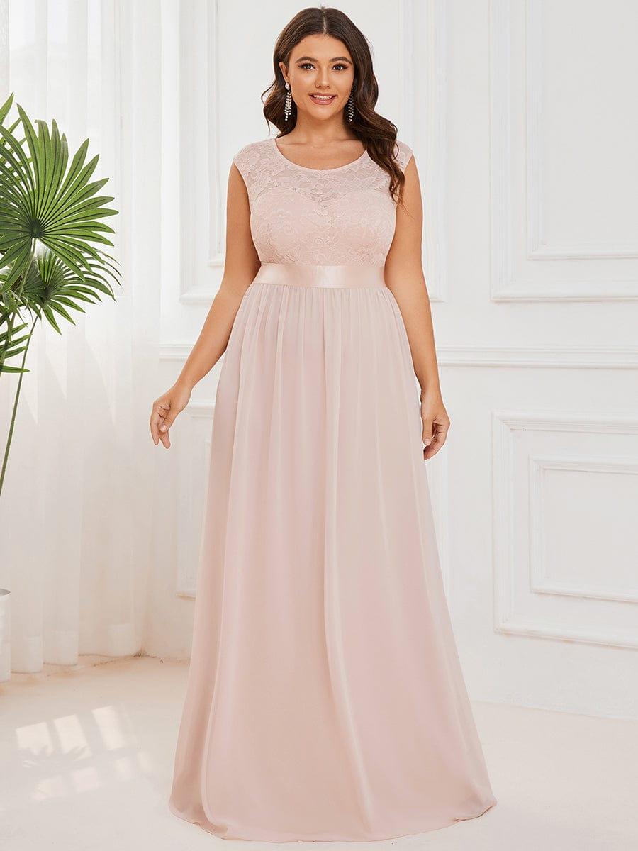 Glamorous Plus Size Round Neck A-Line Chiffon Bridesmaid Dresses with Open Back