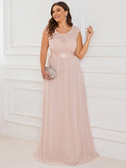 Classic Sleeveless A-Line Lace Bodice Bridesmaid Dress with Open Back