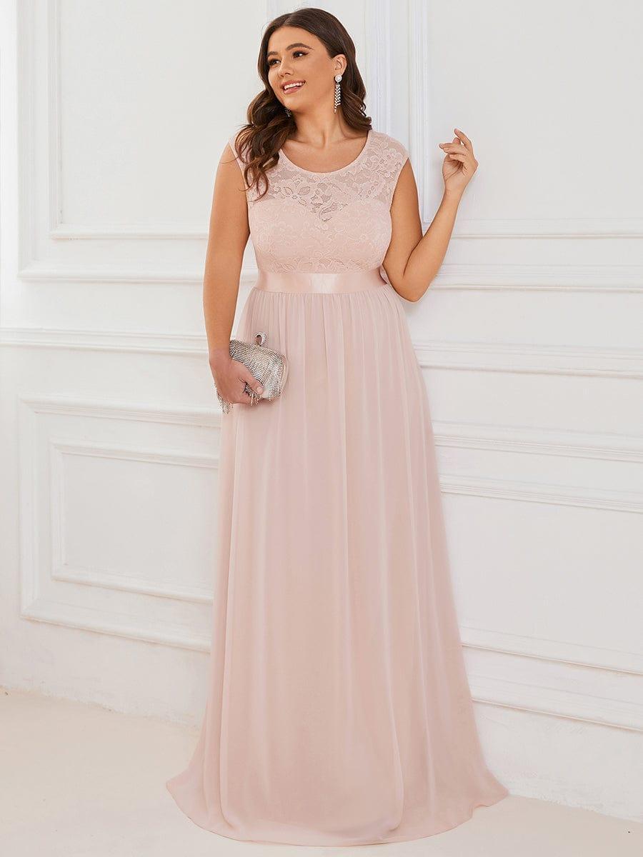Classic Sleeveless A-Line Lace Bodice Bridesmaid Dress with Open Back
