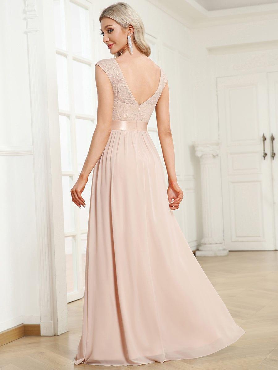 Classic Sleeveless A-Line Lace Bodice Bridesmaid Dress with Open Back