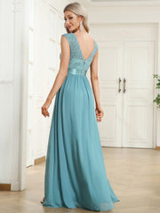 Vintage Round Neck A-Line Lace Bridesmaid Dress with Open Back